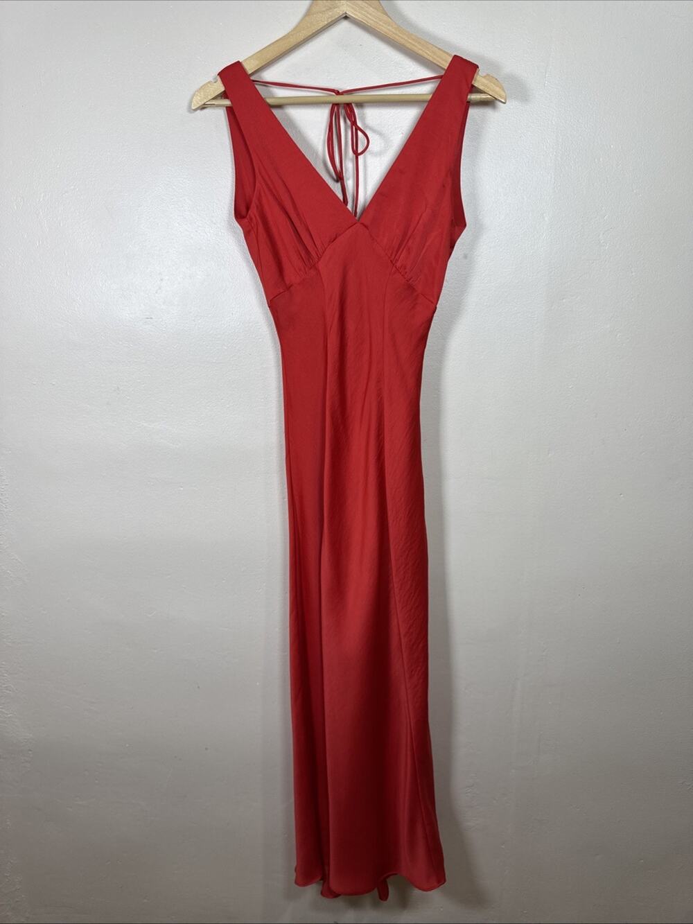 VRG GRL Maxi Dress Red Deep V Bias Cut Formal Sexy Wedding Satin Slip 6 Tie Back